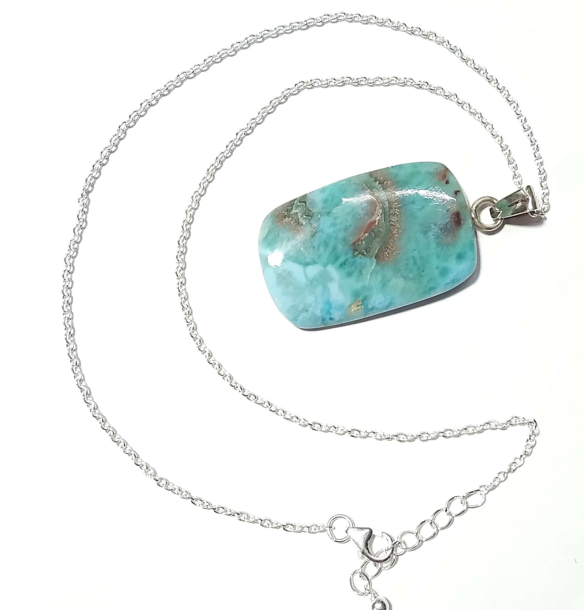 Natural Larimar Gemstone Chain Pendant, 925 Starling Silver Pendant Necklace, Handmade Jewelry Wonderful Larimar Stone Size 34x22 mm Pendant